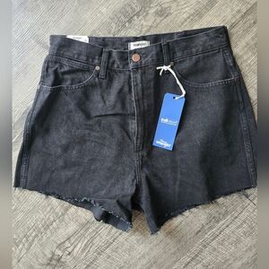 Wrangler Festival Fit Black Jean Shorts with Distressed Hem